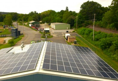 Solar panels on water plant roof